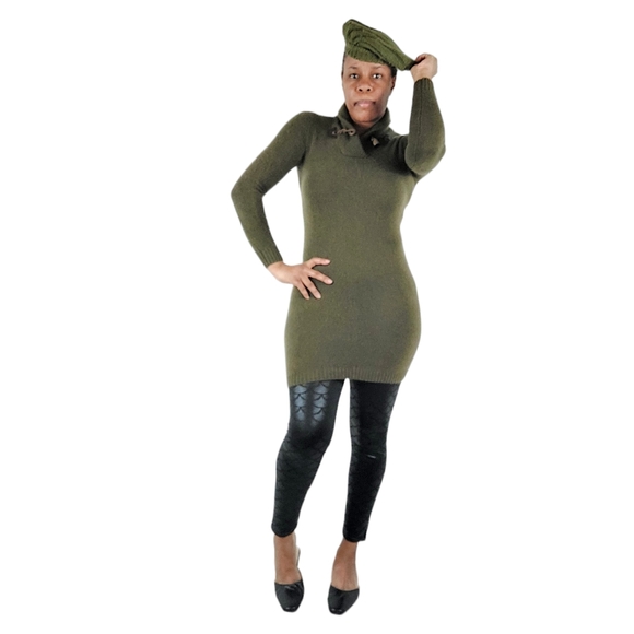 Ralph Lauren Olive Green Wool-Cashmere Knit Toggle Shawl Collar Mini Dre… - Picture 4 of 16